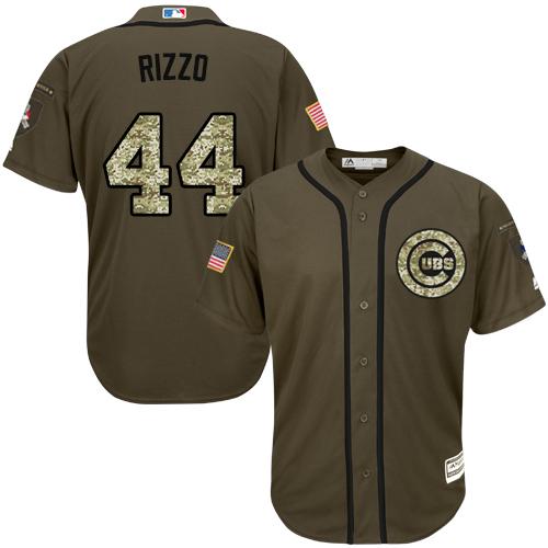 Cubs #44 Anthony Rizzo Green Salute to Service Stitched MLB Jersey